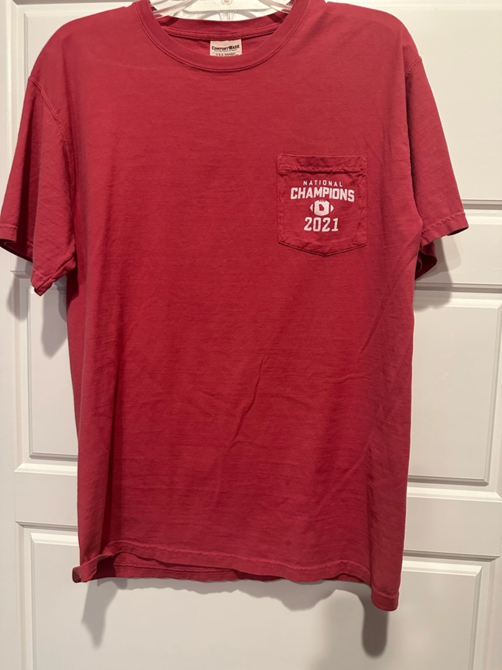 Comfort Colors Red Pocket Tee with 'National Champions 2021' Graphic
